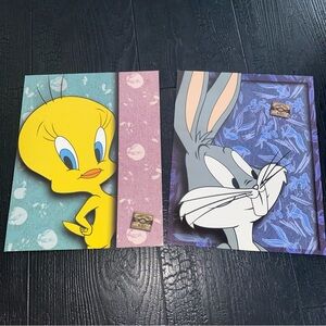 Vintage 1995 ‎ Looney Tunes Blues Tweety Bird Bugs Bunny Lot Of 2 Folders
